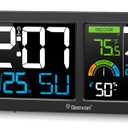 Geevon Weather Stations Wireless Indoor Outdoor Thermometer with Atomic Clock, HD Color Display Digital Temperature Humidity Monitor with Brometer, Comfort Indicator, and Adjustable Backlight