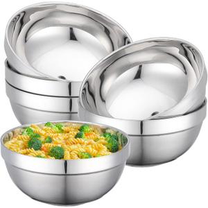Stainless Steel Bowls, 6 Pack 7in 52.4oz 1550ml Large SUS304 Double Wall Insulated Stackable Metal Hot Soup Bowl Containers for Dishes Serving Cereal Snacks Ice Cream Food Rice Salad