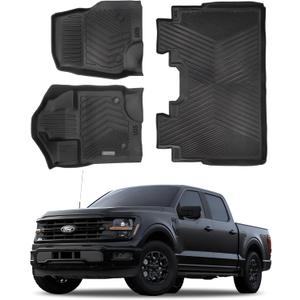 Compatible with Ford F-150 2015-2024  All-Weather Custom Fit Floor Mats, Heavy Duty TPE Car Mats Full Set for SuperCrew Cab