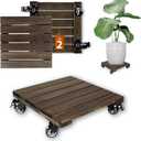 2PCs 12 INCH Wood Plant Caddy with Wheels, Rolling Plant Stand Heavy Duty, 250lbs Capacity Plant Dolly, Plant Stand with 360 Lockable Wheels for Plant Pots, Square Walnut