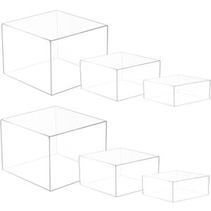 6 Pcs 3 Size Acrylic Cube Display Risers Acrylic Boxes Dessert Display Nesting Cubes, Buffet Risers with Hollow Bottom for Jewelry Collectibles Cosmetics Figures Show