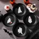 4 Pack Halloween ceramic Plates Stoneware Appetizer Ghost Plates Reusable Spooky Round Dinner Dessert Tableware for Serving Table Decor & Gifts Halloween Lovers