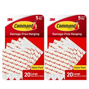 Command Indoor Large Replacement Strips, Holds up to 5 lb, 40 Adhesive Strips Damage-Free Wall Hanging Refill, Re-Hang Large Hooks for Home Dcor and Wall Dcor