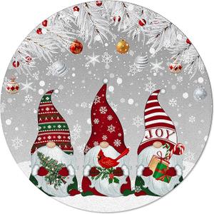 Christmas Round Rug 3ft Area Rugs for Living Room Rug, Winter Gnome Circle Rug Non-Slip Carpets Kids Bedroom Bathroom Indoor Outdoor Rugs Xmas Decor, Grey