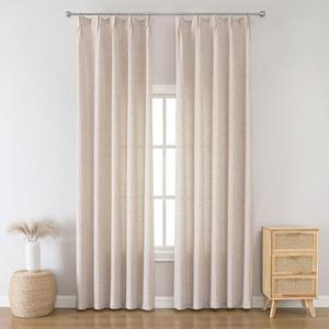 Ftinala Dark Oatmeal Faux Linen Curtains 102 Inch Long 2 Panels Set, Thick Semi Sheer Farmhouse Boho Drapes Living Room, DIY Pinch Pleats Sliding Glass Door Curtain, Natural Window Treatments, Size: 50"W x 102"L