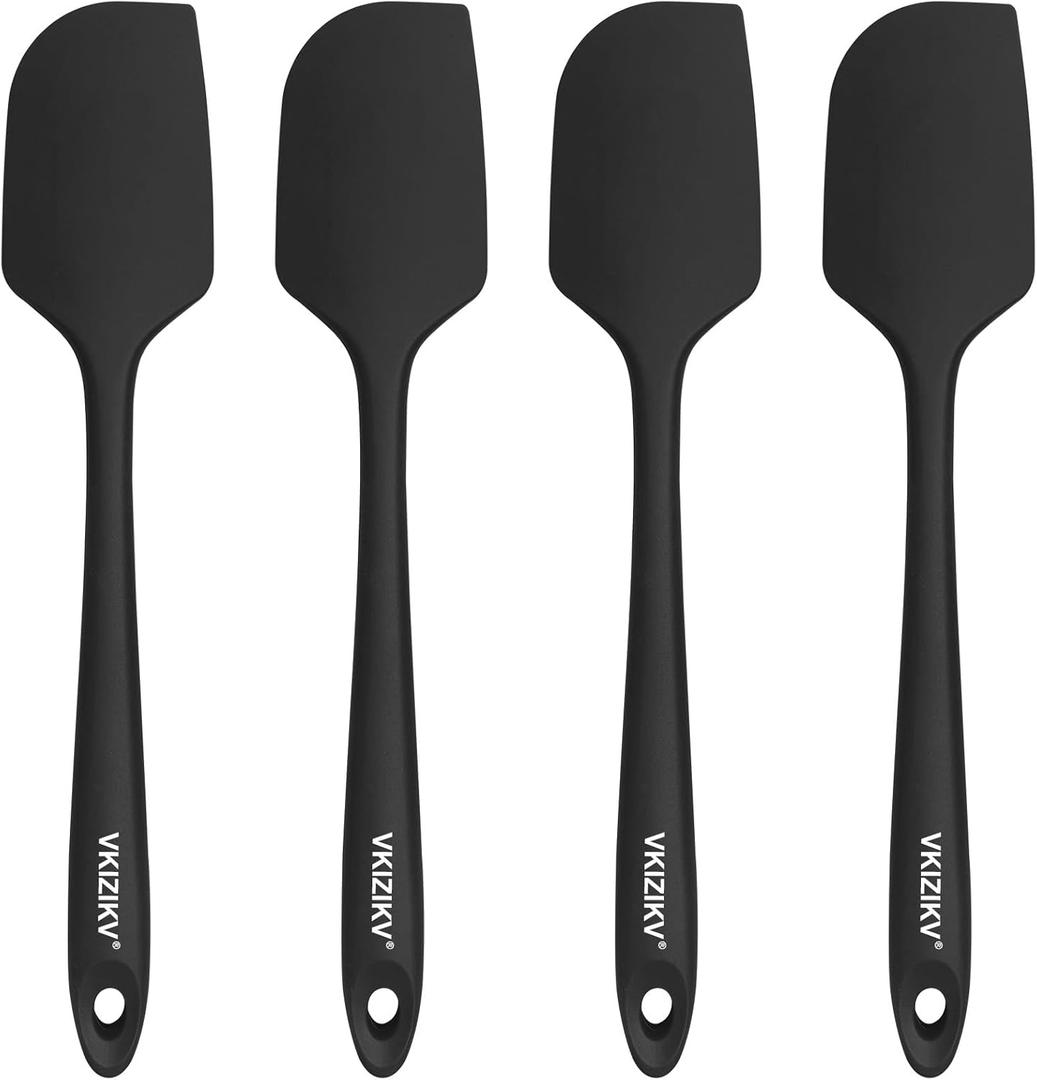 4 Pcs Silicone Spatula Set, 11.4 In, 600F Heat Resistant Rubber Spatulas for Baking, Cooking & Mixing, Flexible and Non-Stick Kitchen Utensils, Seamless & Dishwasher Safe (Black)