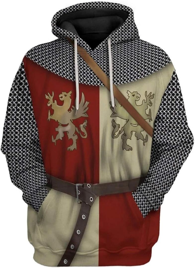 Historical Hoodie Medieval Knight Hoodie Revolutionary War Army Uniform 3D Printed Jacket Halloween Costume (XX-Large)