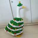 Christmas Porch Goose Outfit Holiday Costume with Green Tree Skirt and Santa Hat for 23" High Concrete Goose Clothes Outdoor Garden Statue Decor Accessories (Xmas06)