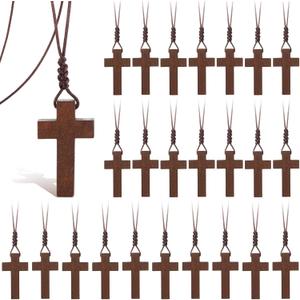 Wood Cross Necklace Bulk Chiristian Gift for Men Women Bible Verse Party Favor Wood Cross Pendant Crucifix on Cord
