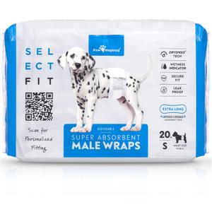 Paw Inspired Select Fit Male Dog Diapers, Disposable Male Wraps with Wetness Indicator| Belly Bands for Small, Medium, Large Dogs (Small, 20 Count)