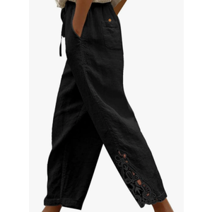 Linen Pants Women 2025 Fahion Lightweiht Loose Capri Pant Lace Casual High Waist Trousers Summer Capris with Pocket Black XL