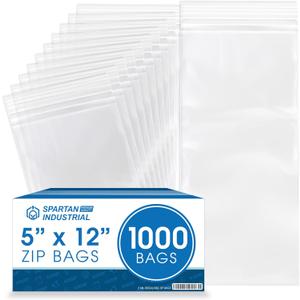 Spartan Industrial - 5” X 12” (1000 Count) 2 Mil Clear Reclosable Zip Plastic Poly Bags with Resealable Lock Seal Zipper