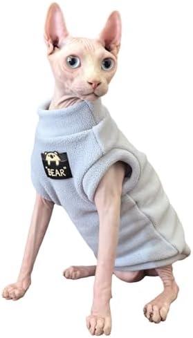 Sphynx Cat Clothes Hairless Cat Warm Fleece Vest Elastic Winter Sweater Outfit, Pet Clothes for Sphynx Cat Coat for Cats and Small Dogs Apparel, Hairless cat Shirts Sweaters (Sky, Medium)