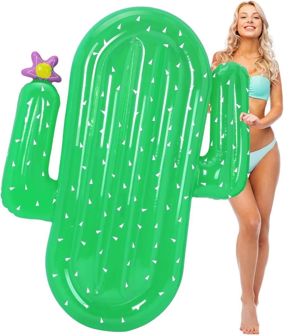 Giant Cactus Pool Floats 65 x 50 x 6.3 in Inflatable Jumbo Cactus Water Floats for Adults Large Pool Swimming Raft Green Lounge for Summer Beach Party