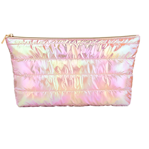 Hiroyuki Iridescent Makeup Bag, 14 inches Cosmetic Bag, Large Capacity Travel-Friendly Pouch (pink)