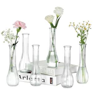 NUPTIO Glass Bud Vases Centerpiece: 6 Pcs Small Flower Vase for Wedding in Bulk - Cute Clear Ribbed Vase for Party Events Home Table Decor