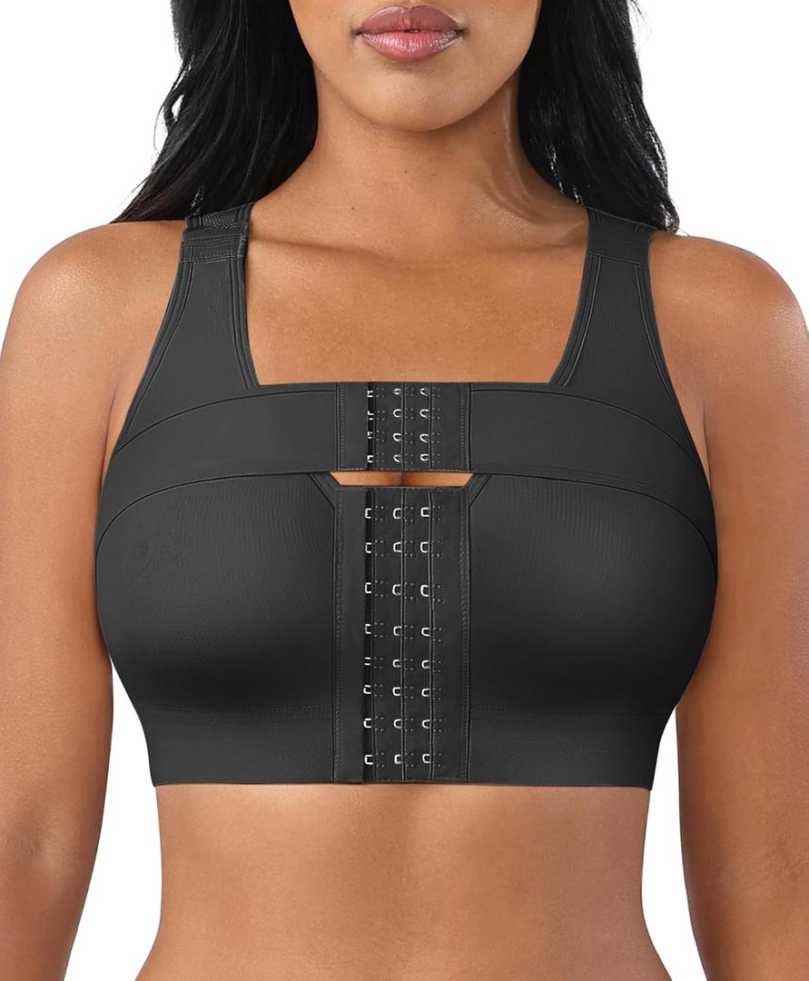 FeelinGirl Surgical Bra Compression Bras for Women Post Surgery Front Closure Bra with Breast Support Band L