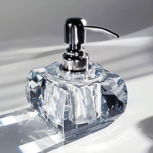 QTQZDD Crystal Glass Soap Dispenser for Bathroom, Modern Decorative Hand Soap Dispenser with Rust Proof Stainless Steel Pump, Lotion Dispenser for Kitchen Hotel Club Ornaments-Clear Glass