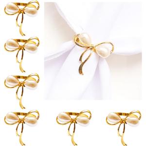 Gold Napkin Rings Set of 6, Bow Napkin Rings for Wedding Party Banquet Decoration Christmas