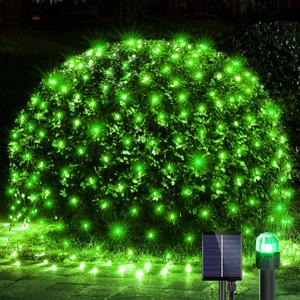 WBao Solar Christmas Net Lights 200LED F8 Big Bulbs, 8.4ft x 5.2ft Christmas Bushes Lights with Remote Control, 8 Modes, Timer, Waterproof for Lawn, Bushes, Shrubs Outdoor Xmas Decorations, Green