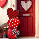 35 Inch Valentine's Day Heart Porch Standing Decor Stacked Heart Wood Outdoor Welcome Sign for Home Porch Door Farmhouse Wedding Mantel Party