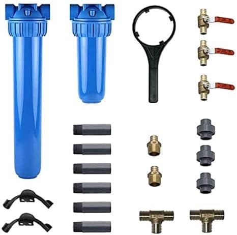 Aquasana Whole House Water Filter System Professional Installation Kit | Brass Components | 3/4" Fittings | Includes 20" Pre-Filter and 10" Post-Filter | Includes Bypass | EQ-1000-075