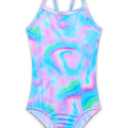 Girls Swimsuit Size 4-5t Blue Purple Scrawl Bathing Suit One Piece Swimwear with UPF 50+ Sun Protection