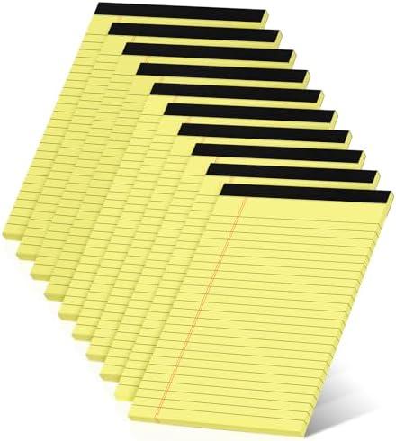 10 Pack Yellow Legal Pads 5x8 Small Note Pads, Writing Pads for Work, College Ruled Perforated Memo Pad, Desk Notepad with Study Backboard, 30 Sheets Per Pad, 5x8 Legal Pad for Office/School/Home