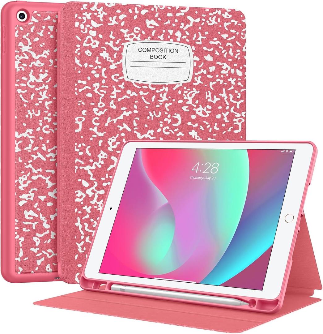 Supveco Case for iPad 9th/8th/7th Generation 10.2 inch (2021/2020/2019 Model) with Pencil Holder, Premium Folio Stand Case with Auto Wake/Sleep,Soft TPU Back Shell Cover for iPad 10.2 Inch-Watermelon