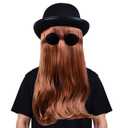 Kavoc 2 Pcs Halloween Brown Wig with Black Bowler Derby Hat Sunglasses for Men Women Halloween Carnival Cosplay Party Costume