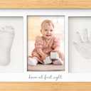 Baby Hand and Footprint Kit - Clay Handprint Keepsake Frame, Newborn Nursery Picture Frame, Personalized New Mom Gifts for Baby Shower & Registry (Bamboo) (Duo Frame, 13" x 7.9", Bamboo)