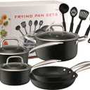 Nonstick Kitchen Pots and Pans Set with Visual Lid Includes Milk Pot Soup Pot Frying Pan and Tableware Sets 13Pcs Induction Cookware Cooking Set for Oven & Dishwasher Safe