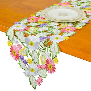 Spring Daisy Table Runners Embroidered Flowery Applique Floral Cutwork Table Linen for Home Decoration (13 X 54 Inch)