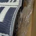 OLANLY Outdoor Rug Waterproof 10x14 ft, Reversible Outdoor Plastic Straw Rug, Boho Patio Rug, Indoor Outdoor Carpet, RV Mat Outside for Patio, Camp, Picnic, Balcony, Deck, Backyard, Navy & White