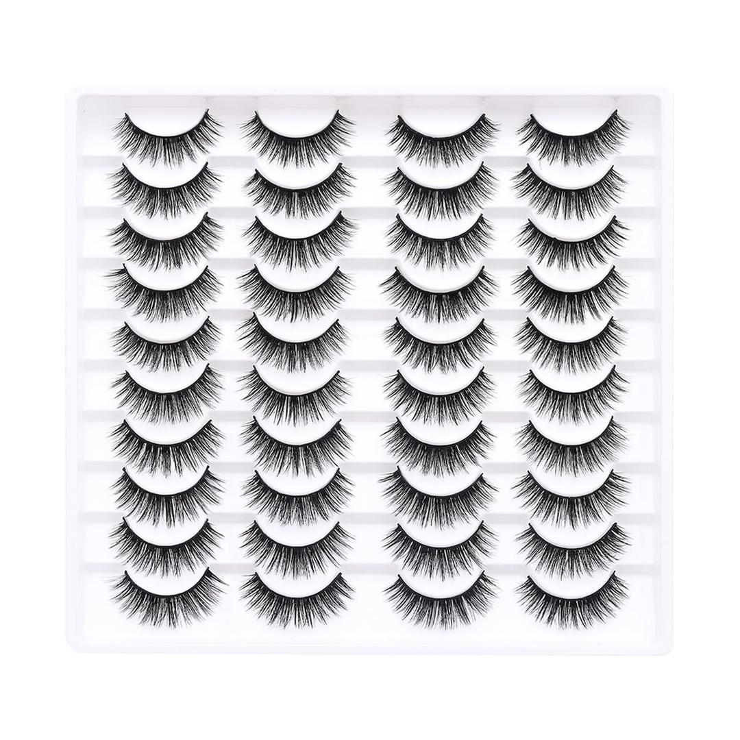 False Eyelashes 20 Pairs Wispy Lashes Faux Mink Lashes 14mm 3D Fluffy Cat Eye Lashes style 20-062)