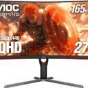 AOC GAMING CQ27G3S Frameless Curved Gaming Monitor, QHD 2K 2560x1440, 1000R VA, 165Hz 1ms, FreeSync Premium ,Black