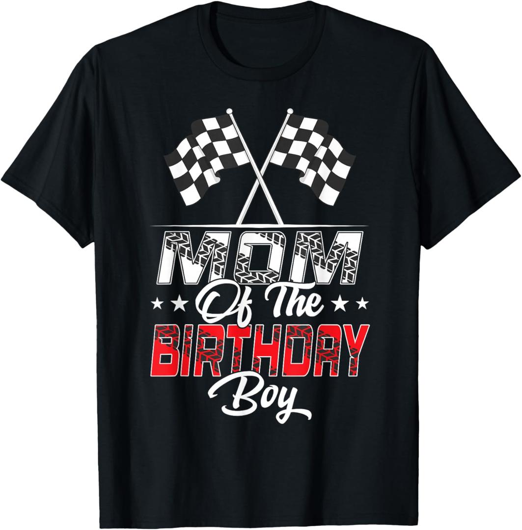 Race Car Mom of The Birthday Boy Racing Family Pit Crew T-Shirt, Size Small
