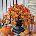 Pack of 2, HyeFlora Artificial Fall Flowers for Outdoors Decoration 2PCS Autumn Faux Morning Glory Look Real Silk Flowers for Outside Planter UV Resistant Fake Flowers for Home Garden Balcony Yard Porch Deco
