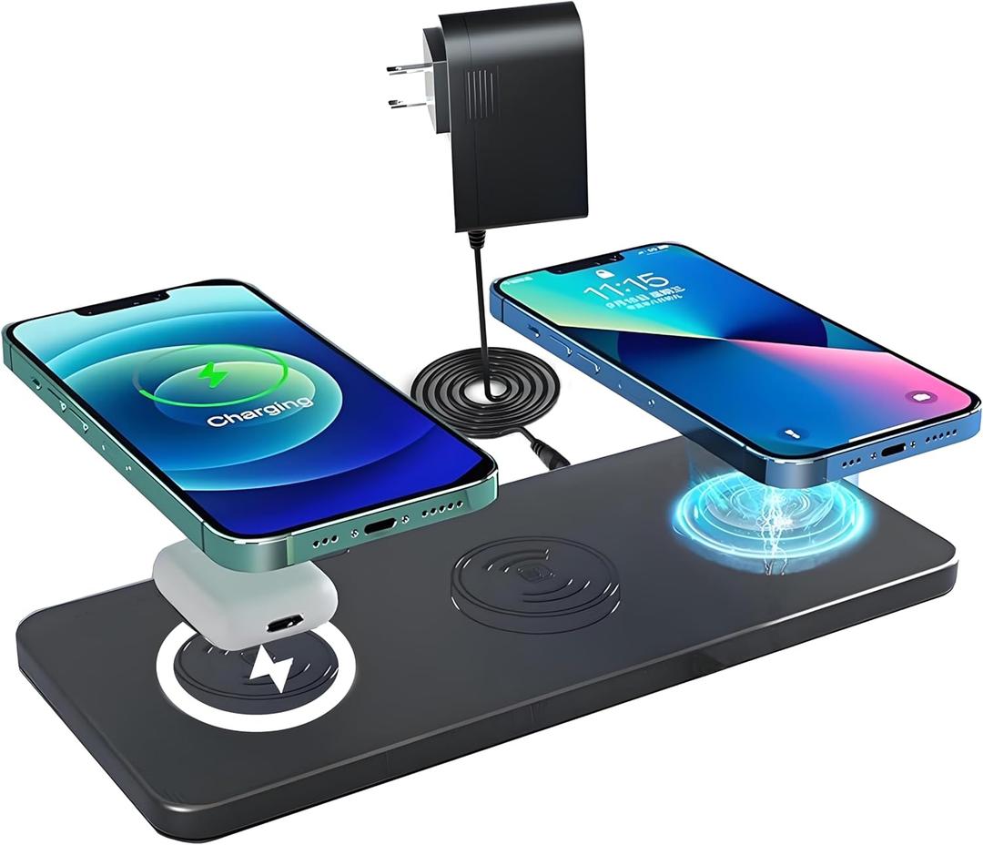 Magnetic Wireless Charger Pad - 3 in 1 Fast Mag-Safe Charging Station for iPhone 17/16/15/14/13/12 Series, AirPods 4/3/2 Pro, 15W Wireless Charging Mat/Pad for Apple Multiple Devices(with Adapter)