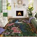 Area Rugs 8x10 Rug for Living Room Clearance Washable Floral Peacock Non Slip Vintage Low Pile Large Rug for Living Room, Bedroom, Farmhouse, Dining Room, Kids Playroom(Black)