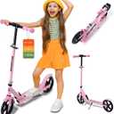 Kick Scooter for Kids Ages 6+, Teens & Adults, Adjustable Handlebars, Rear Brake, Big Wheel Foldable Scooter for Indoor & Outdoor