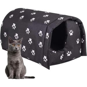 Cat House for Outdoor Cats in Winter, Feral Cat Shelter, Cat House Thickened Weatherproof Foldable, Stray Cats Shelter Rainproof and Sunscreen Oxford (Black, L)