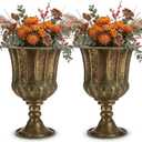 18.5" H Metal Urn Planters for Outdoor Plants, 2 Pcs Bronze Iron Plant Pots, Large Rustic Flower Pots, Vintage Decorative Tall Traditional Planter for Outdoor Front Patio Porch Decoration