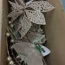 Zhuqing 22Pcs Christmas Poinsettia Artificial Flowers and Glitter Berries Stems Kit, 16Pcs Christmas Tree Flowers Ornaments and 6 Pack Christmas Tree Picks for Wedding Holiday Decorations (Champagne)