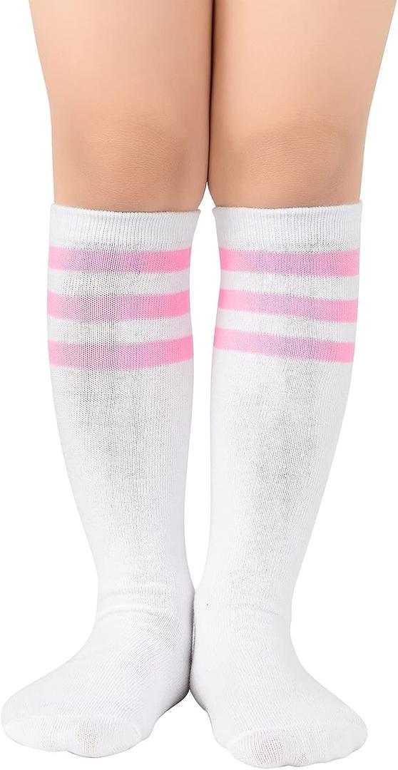 American Trends Kids Toddler Soccer Socks Youth Baseball Softball Football Socks Knee High Accessories for Girls (White)