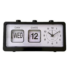 Manual Calendar Alarm Clock, Manual Calendar Clock Desktop Vintage for Office (Black)