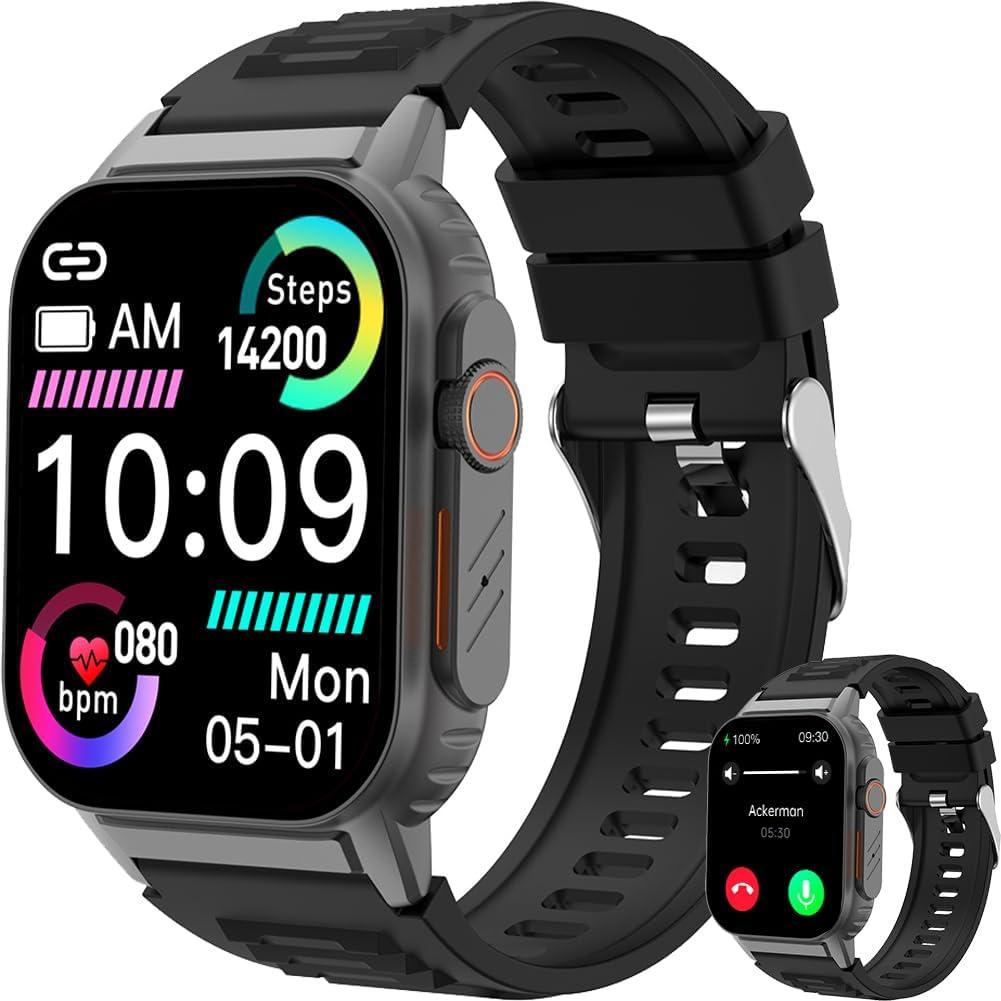 Smart Watch for Men Women(Dial/Answer Calls), Activity Trackers with Heart Rate/Sleep Monitor, 100 Sports Modes/IP68 Waterproof, 2.01" HD Touchscreen Fitness Watch Compatible with Android iOS Black