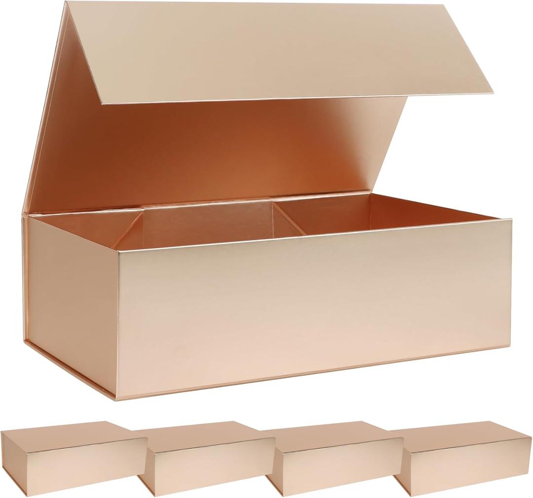 Rose Gold Gift Box with Magnetic Lid 13.8x8.3x4.4 in, Bridesmaid Groomsman Proposal Box, Large Rectangle Storage Box 5 Pack