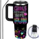 WWHSAl Girls Just Wanna Have Fun Neon Girl Tumbler  Bachelorette Party Girl Birthday Slumber Party Pajama Partys Girls Night Out Stainless Steel Insulated Travel Mug Trendy Gift for Teen 40oz