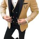 Tuxedo for Men 3 Piece Suit Slim Fit Tuxedo Suit Wedding Prom Suit Fashion Formal with Tie (Large, Champagne)